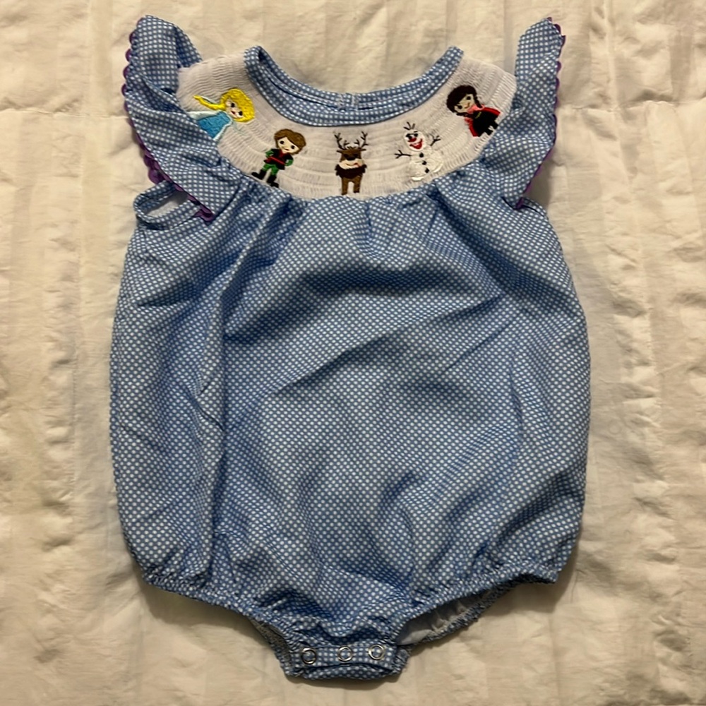 “Frozen” Embroidered Bubble Romper - Size: 6-12M